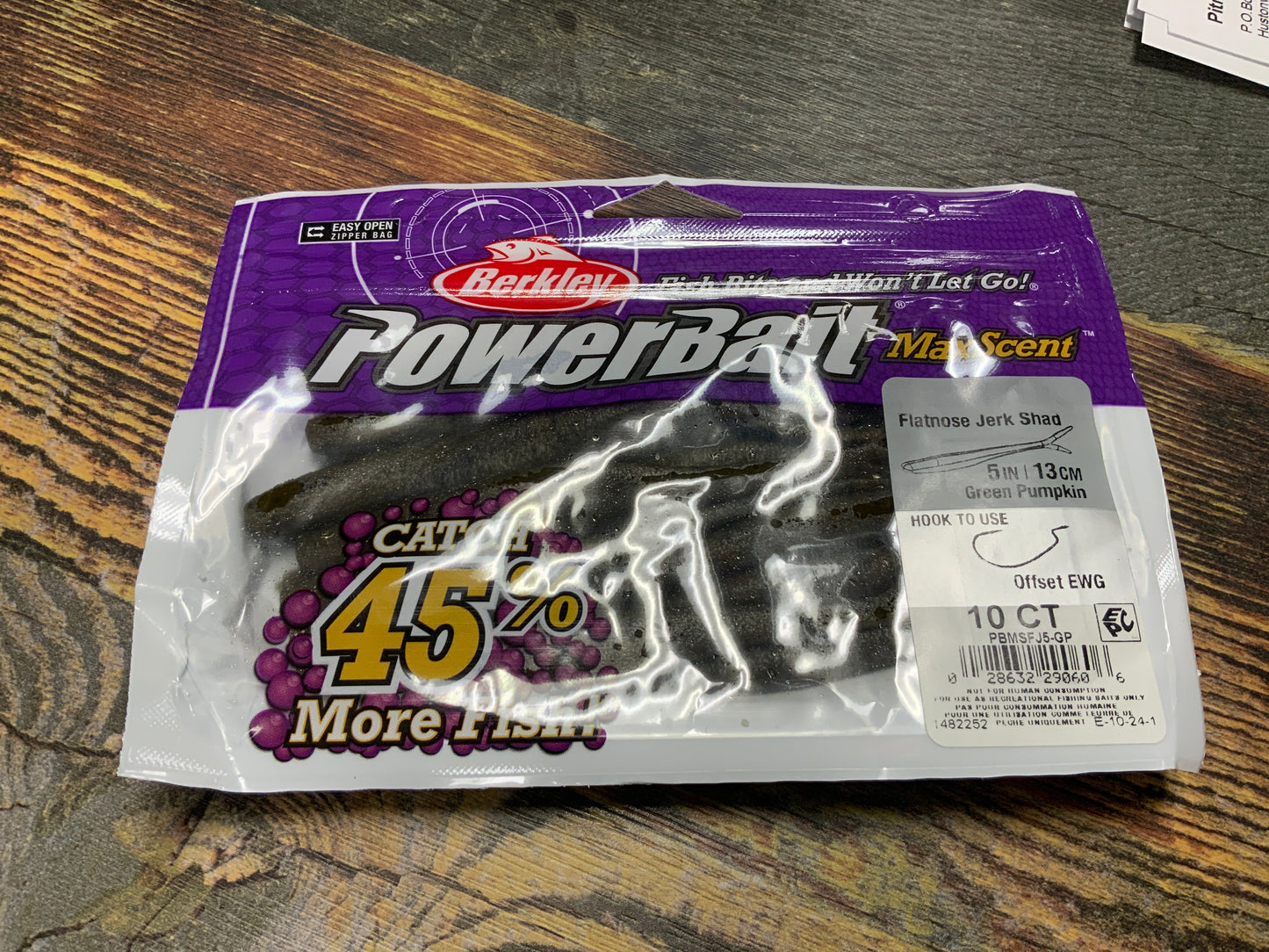 Berkley Max Scent Flat Nose Jerk 5” Green Pumpkin