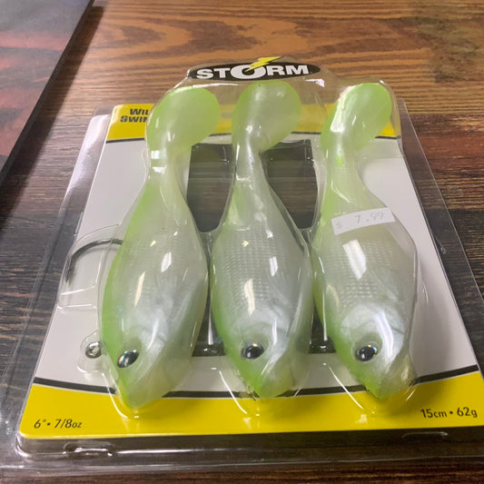 Storm Wildeye Swim Shad  6" 7/8 oz. Chartreuse Silver