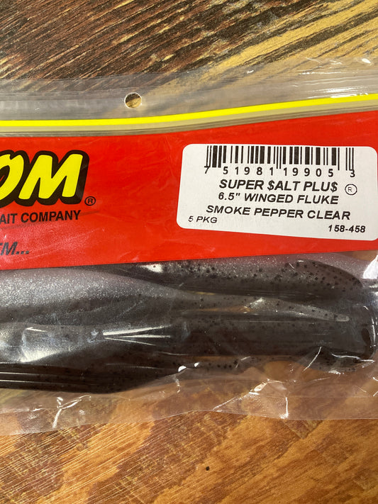 Zoom Winged Fluke 6.5” Smoke Pepper Clear