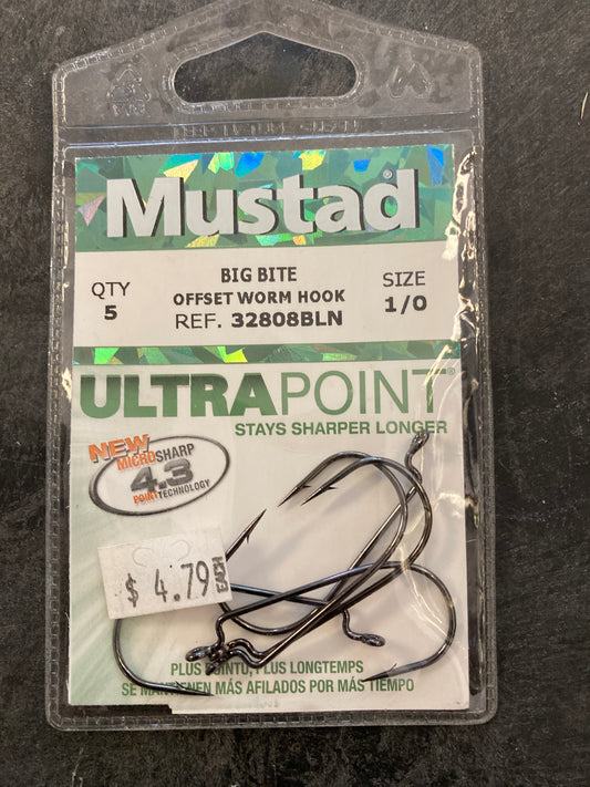 Mustard Big Bite Offset Worm Hook 1/0