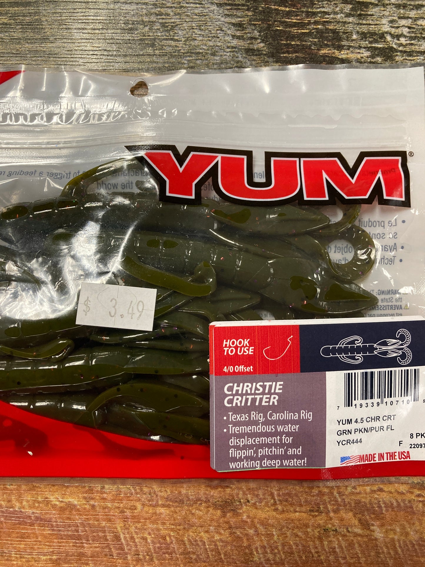 Yum Christy Critter 4.5 - Green Pumpkin/Purple Flk