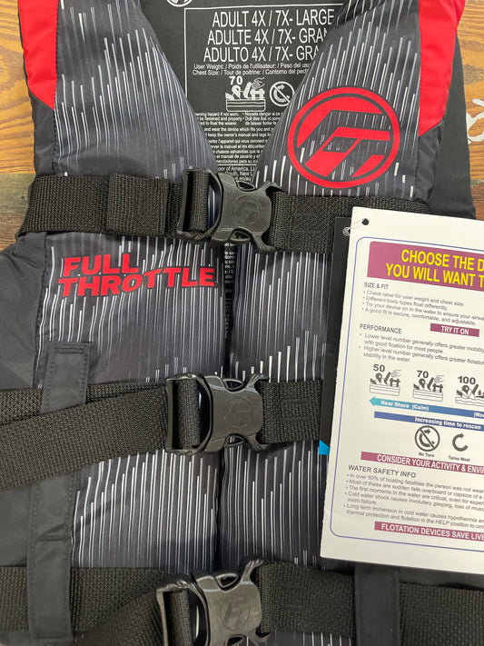 Full Throttle Nylon Life Jacket Adult 4XL/7XL Red