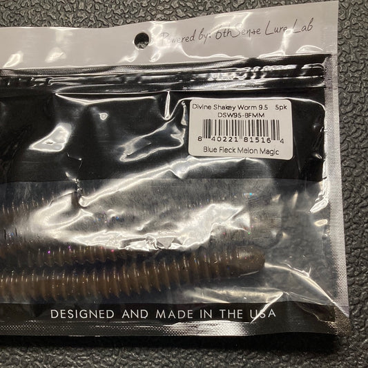 6th Sense Divine Shakey Worm 9.5" Blue Fleck Melon Magic