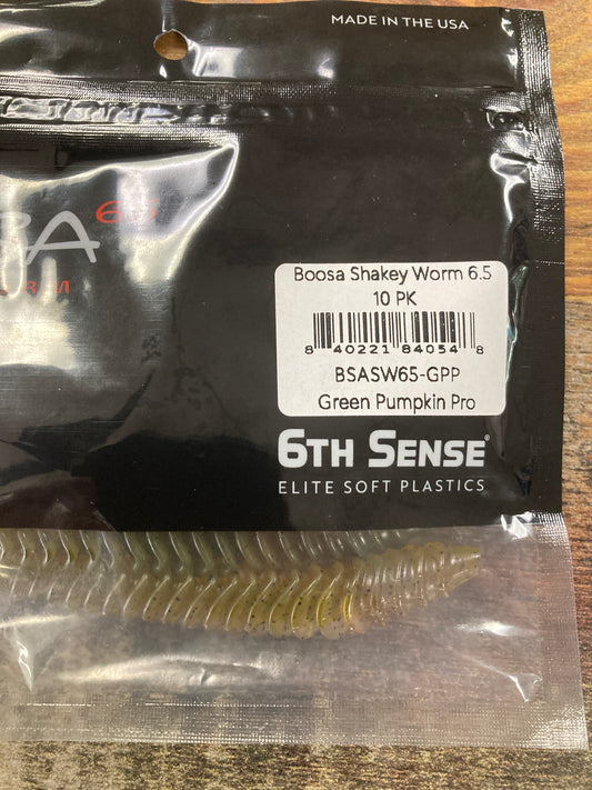 6th Sense Boosa Shakey Worm 6.5” Green Pumpkin Pro