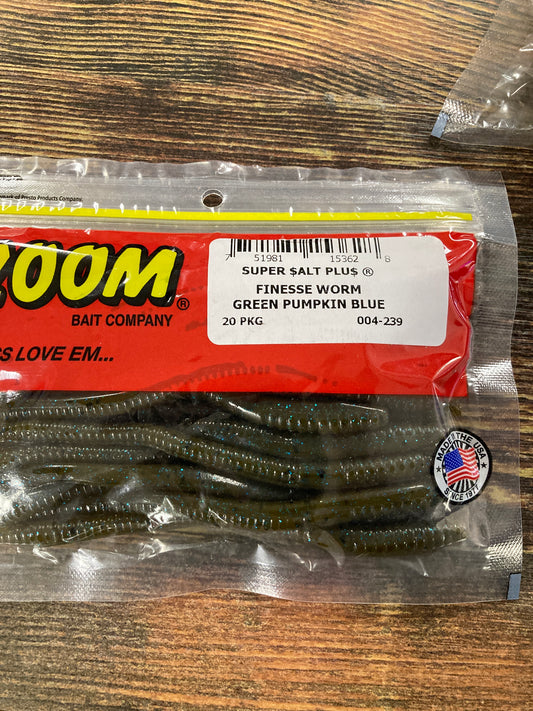 Zoom Finesse Worm 4.5" Green Pumpkin Blue