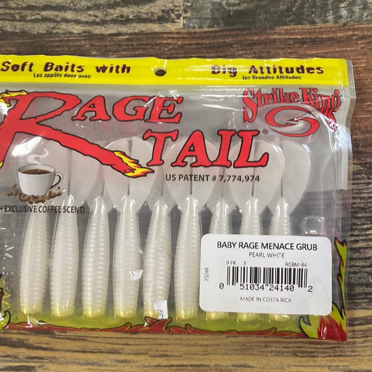 Strike King Rage Baby Menace Grub 3" Pearl White