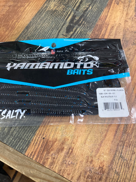 Yamamoto Ichi Worm Floater 10" Black w/Lg Blue Flk