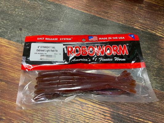 Roboworm Straight Tail 6” Oxblood Light Red Flake
