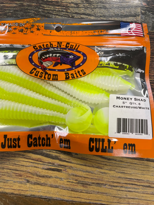 Catch-N-Cull Custom Baits Money Shad Chartreuse/White 5”