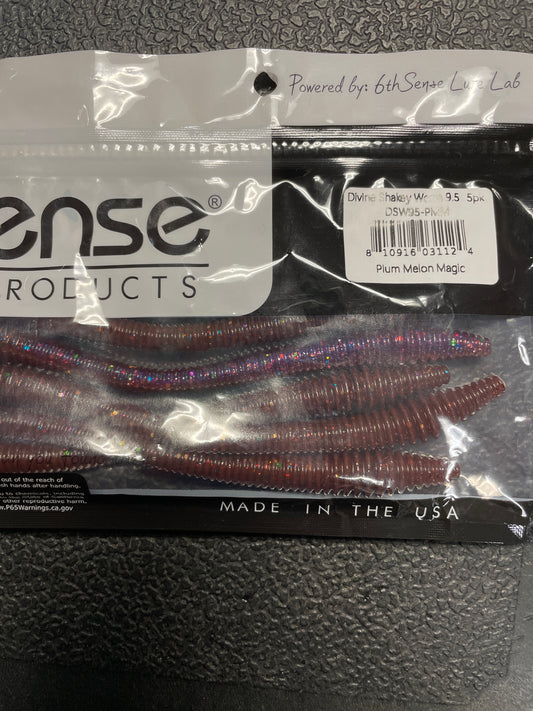 6th Sense Divine Shakey Worm 9.5” Plum Melon Magic