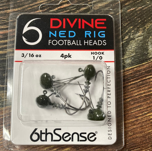 6th sense Divine Ned rig football heads 3/16 oz 1/0 Green pumpkin
