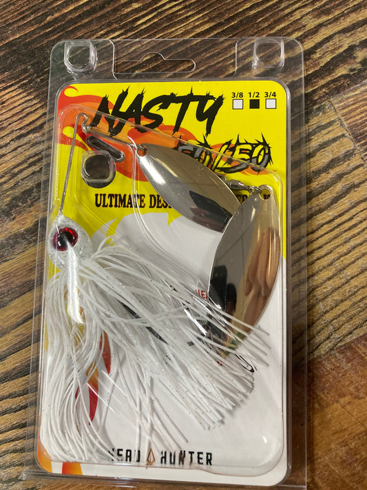 Nasty Head Hunter Spinner Bait 1/2 oz. White/Silver Glitter