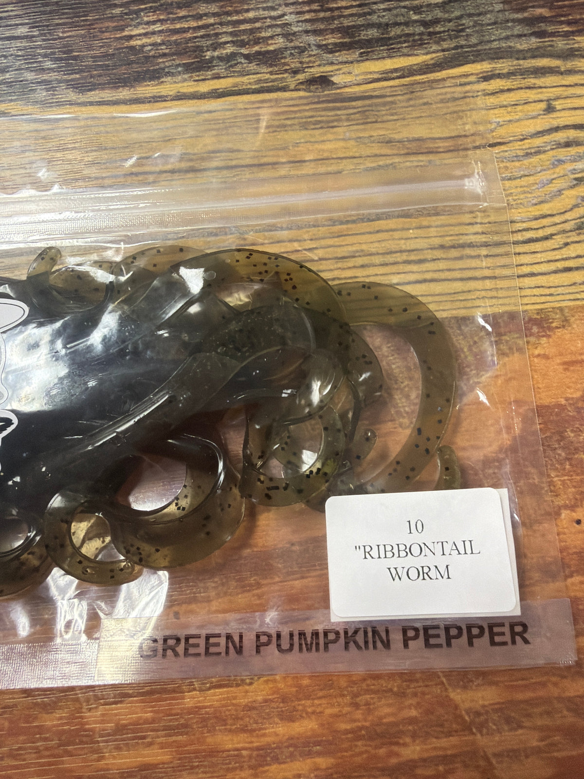 Lakeside Lures 10” Ribbon Tail Green Pumpkin Pepper