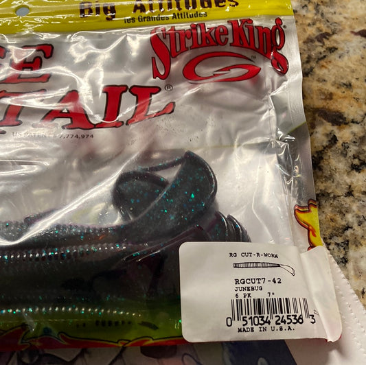 Strike King Rage Tail Cut R Worm 7" Junebug
