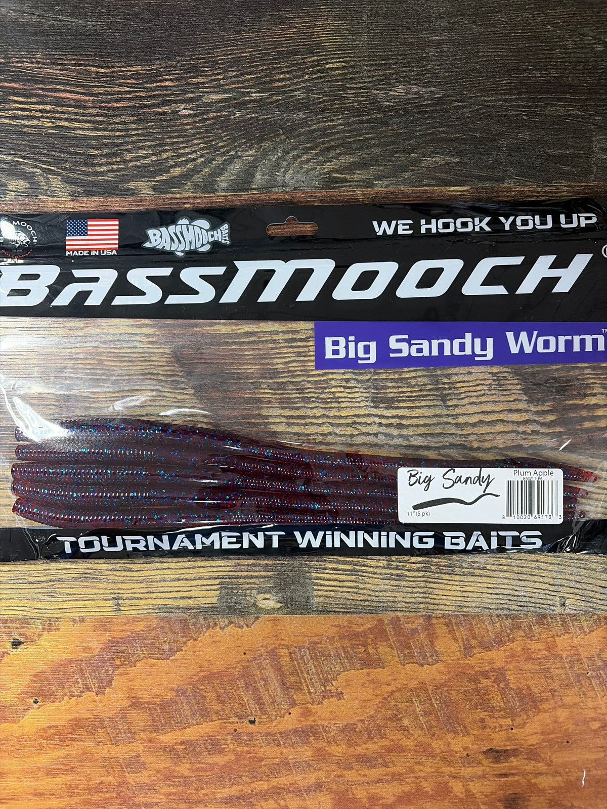 Bassmooch Big Sandy Worm 11” 5 Pack Plum Apple