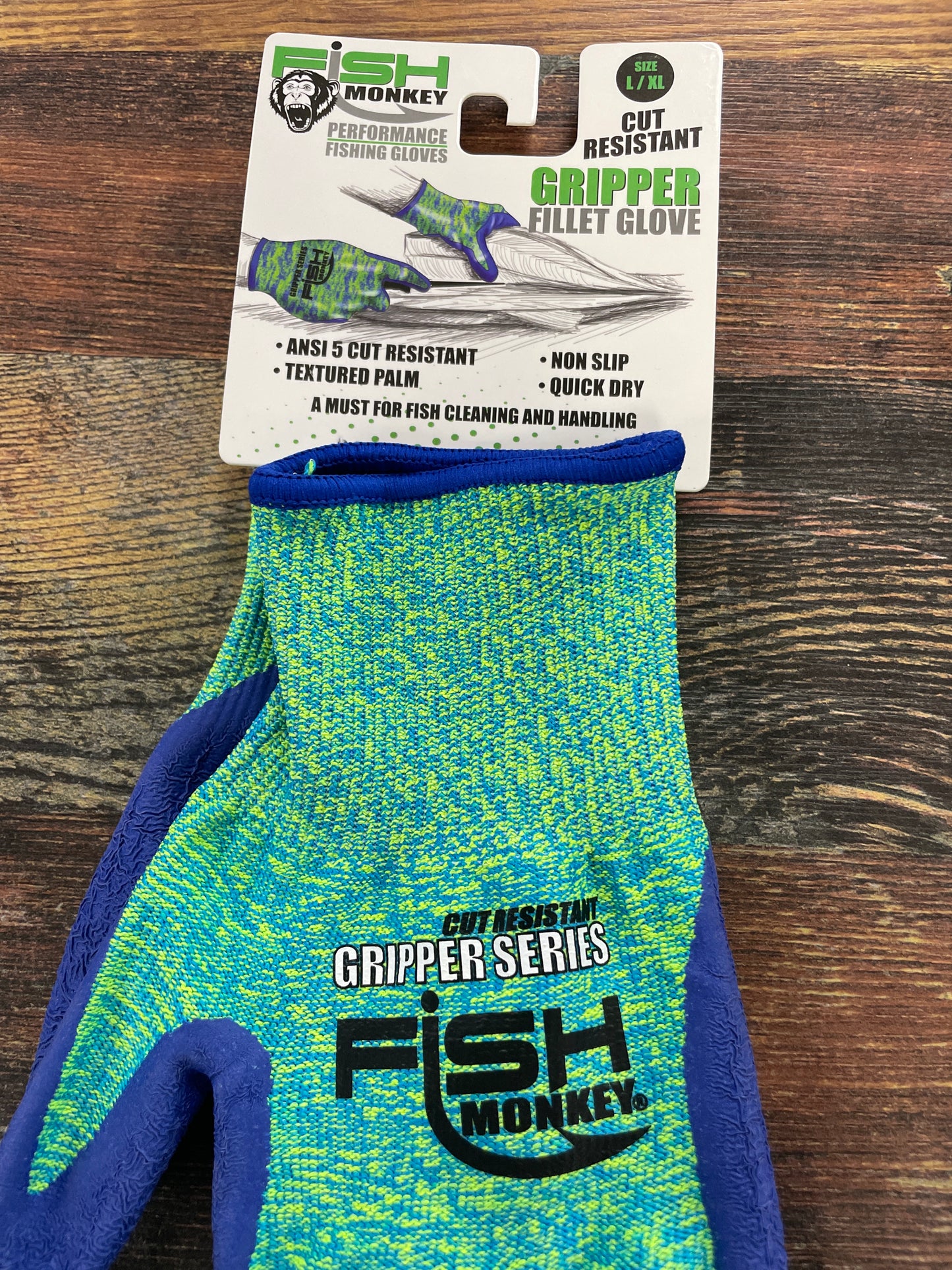 Fish Monkey Fillet Grip Gloves L/XL  Neon Green Royal
