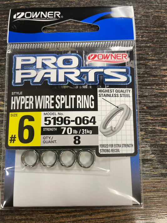 Owner Pro Parts Hyper Wire Split Ring 70lb. #6 8 quantity
