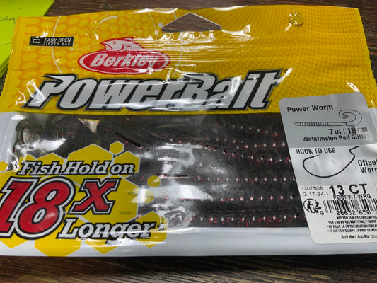 Berkley Power Worm 7” Watermelon Red Glitter