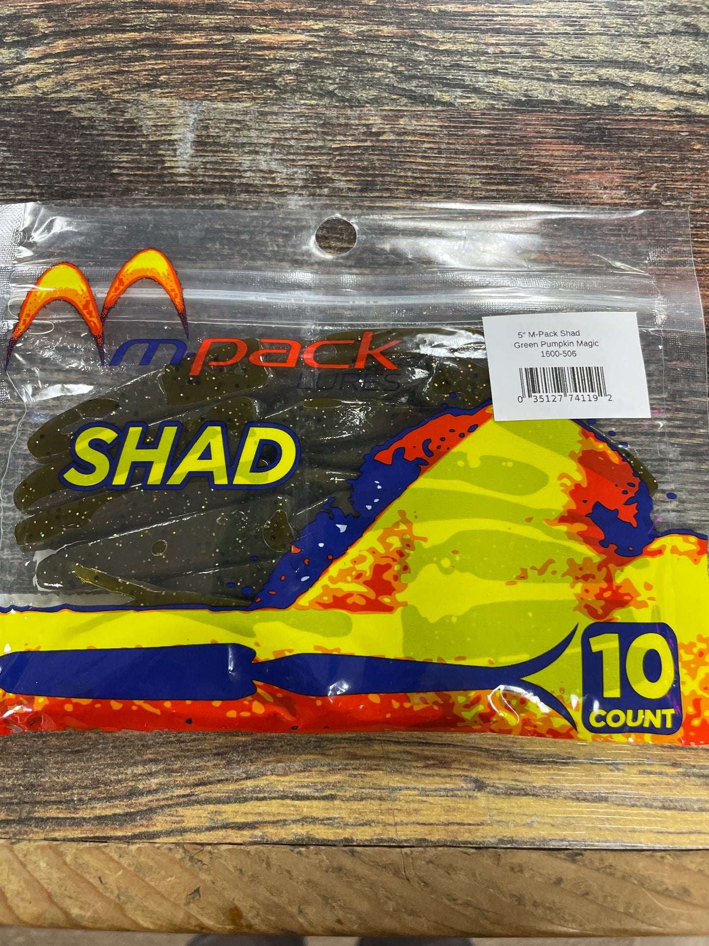M-Pack ShadLures 5” 10 Count                  Green Pumpkin Magic