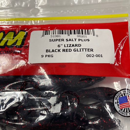 Zoom 6” Lizard - Black Red Glitter