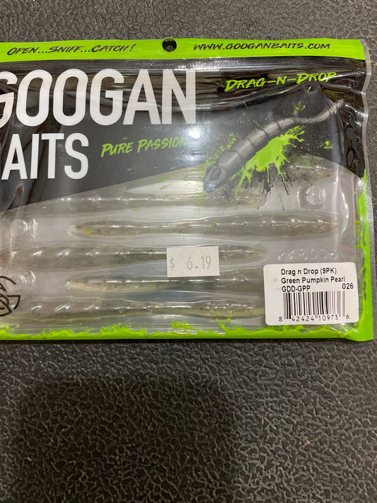 Googan Baits Drag n Drop 9PK Green Pumpkin Pearl