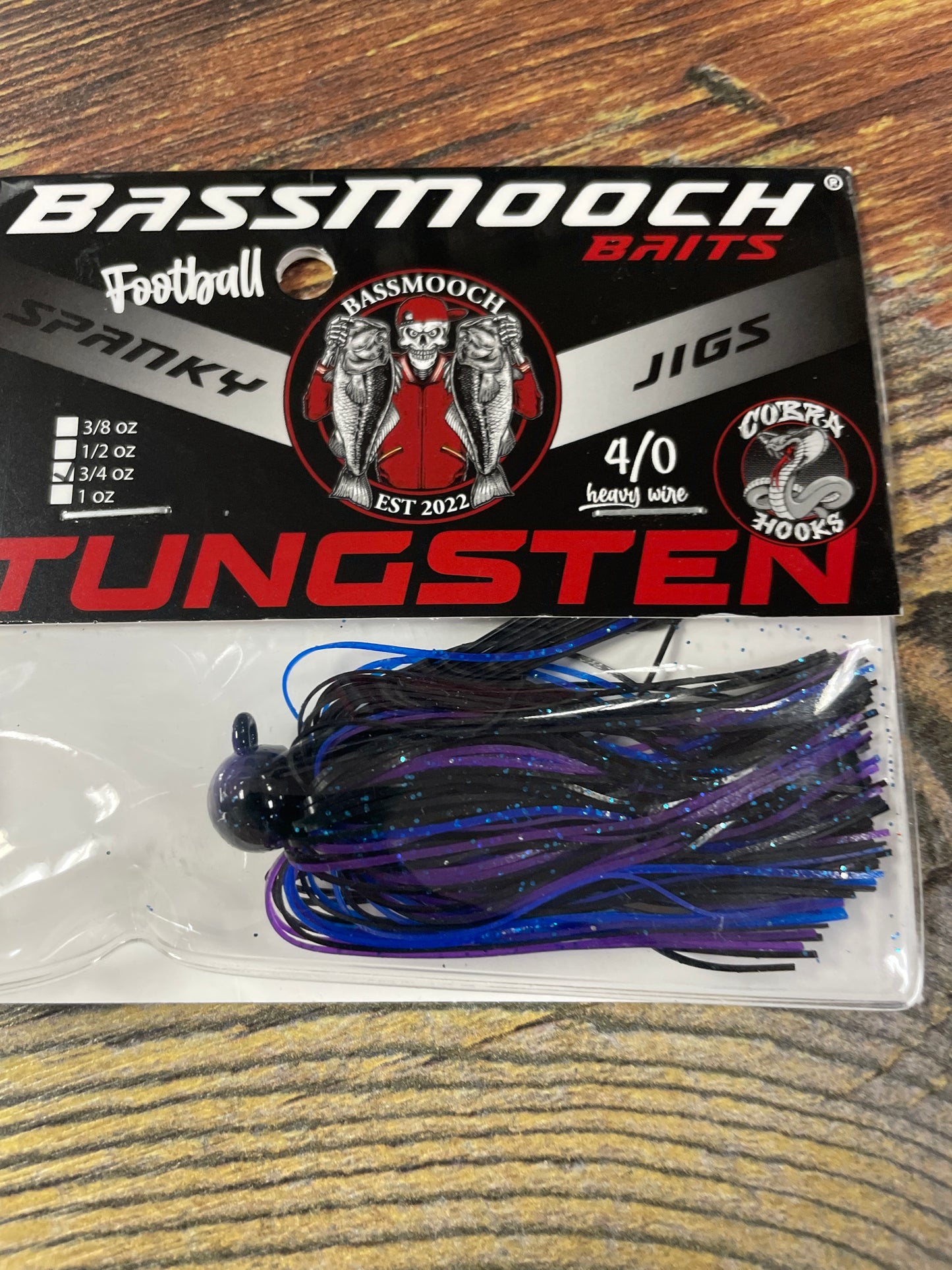 Bassmooch Football Jig 3/4 oz Black and Blue Purple