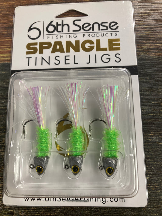 6th Sense Spangle Tinsel Jigs 1/8 oz. Chartreuse Minnow