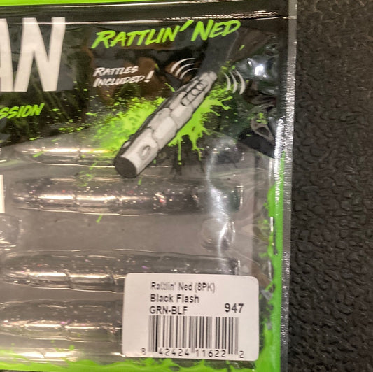 Googan Rattling Ned Green Black Flash