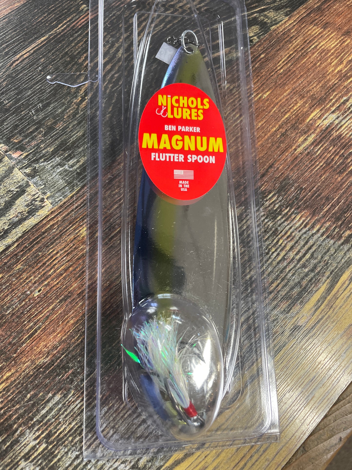 Nichols Flutter Spoon 8” 3.5 oz.  Bombshell Shad