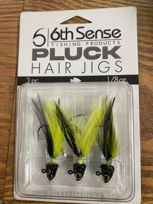 6th Sense Pluck Hair Jigs 1/8 oz. Black Neon