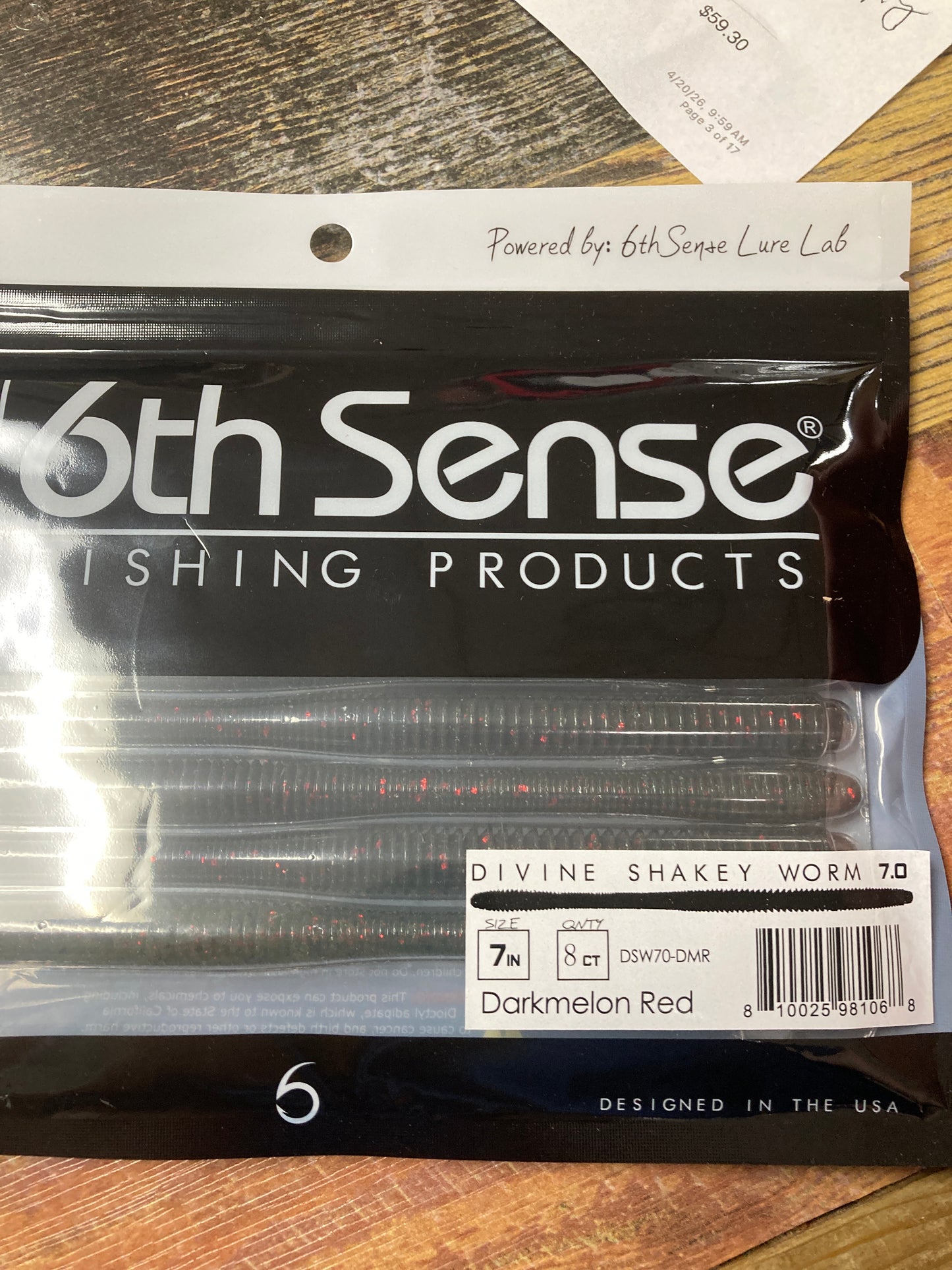 6th Sense Divine Shakey Worm 7.0 Darkmelon Red