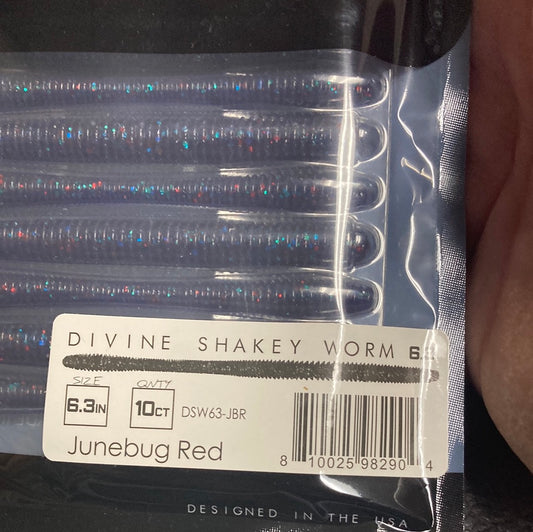 6th Sense Divine Shakey Worm 6.3" Junebug Red