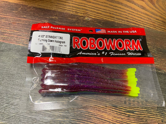 Roboworm Straight Tail 4.5” Morning Dawn Hologram