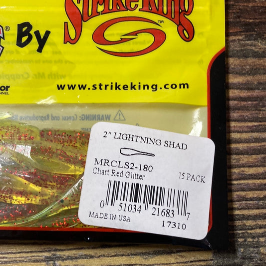 Mr Crappie 2” Lightning Shad  Chart Red Glitter