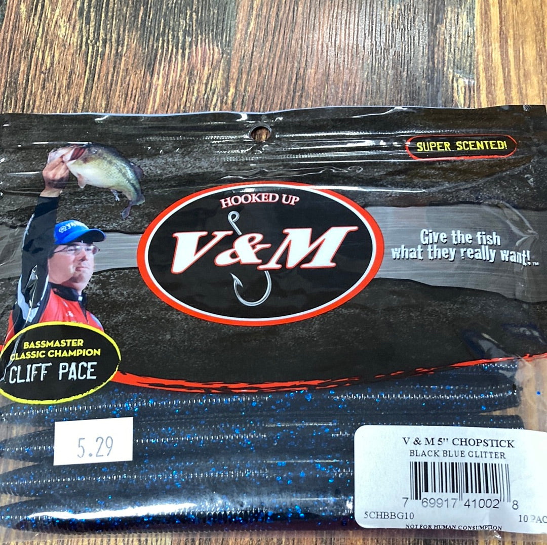 V&M Chopstick 5" Black Blue Glitter