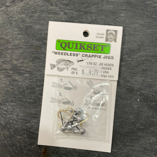 Quickset Weedless Crappie Jigs. 1/16 oz. Gold Hook