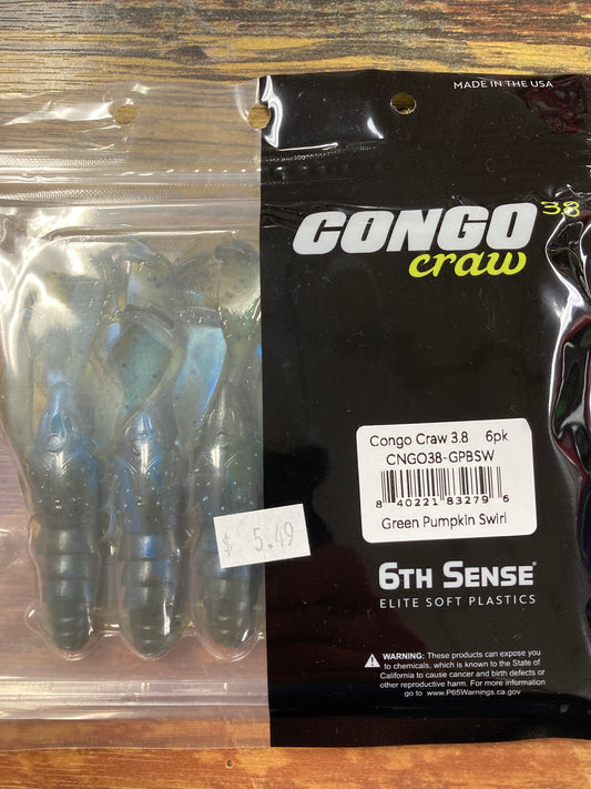 6th Sense Congo Craw 3.8” Green Pumpkin Swirl