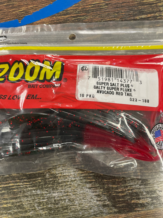 Zoom Super Fluke 5" Avocado Red Tail