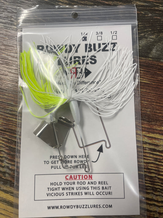 Rowdy Buzz Lures 1/4 oz. Chart White/Silver Blade