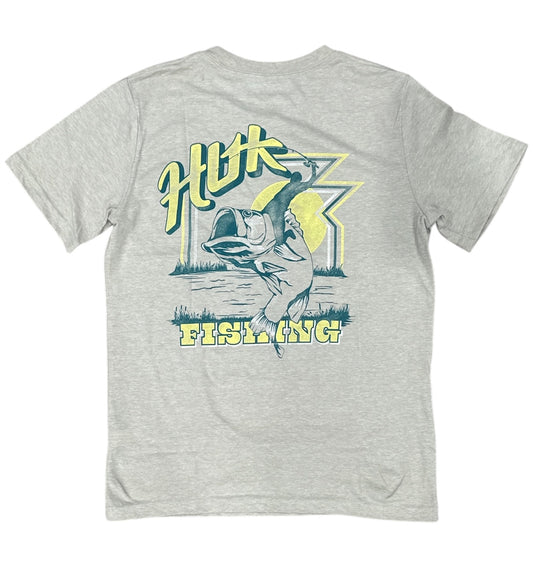 HUK Rodeo Bass Tee YM River Rock Heather