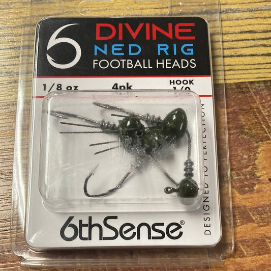 6th sense Divine Ned rig Football head 1/8 oz 1/0 Green pumpkin hook