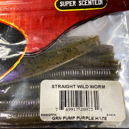 V&M Straight Wild Worm - Green Pumpkin Purple Haze
