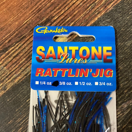 Santone Rattlin jig 3/8 oz Black Blue Accent