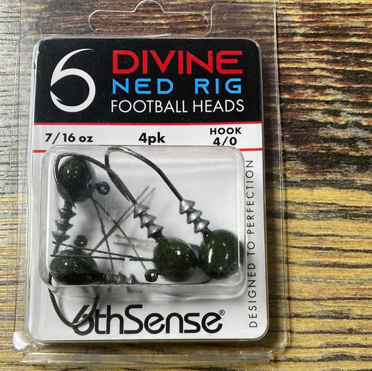 6th sense Divine Ned rig football heads 7/16 4/0 Green pumpkin