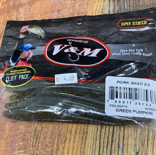 V&M Pork Shad 2.0 Green Pumpkin