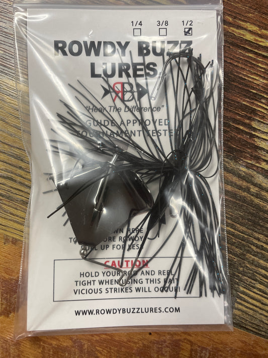 Rowdy Buzz Lures 1/2 oz. Black Blue Flake/Black