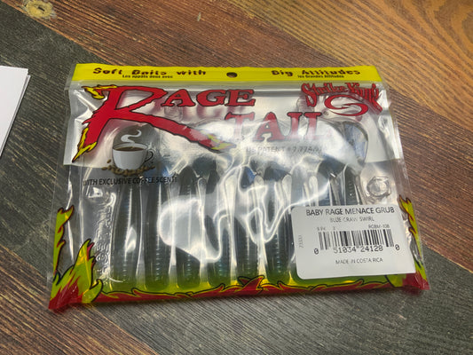 Strike King Rage Baby Menace Grub 3" Blue Craw Swirl