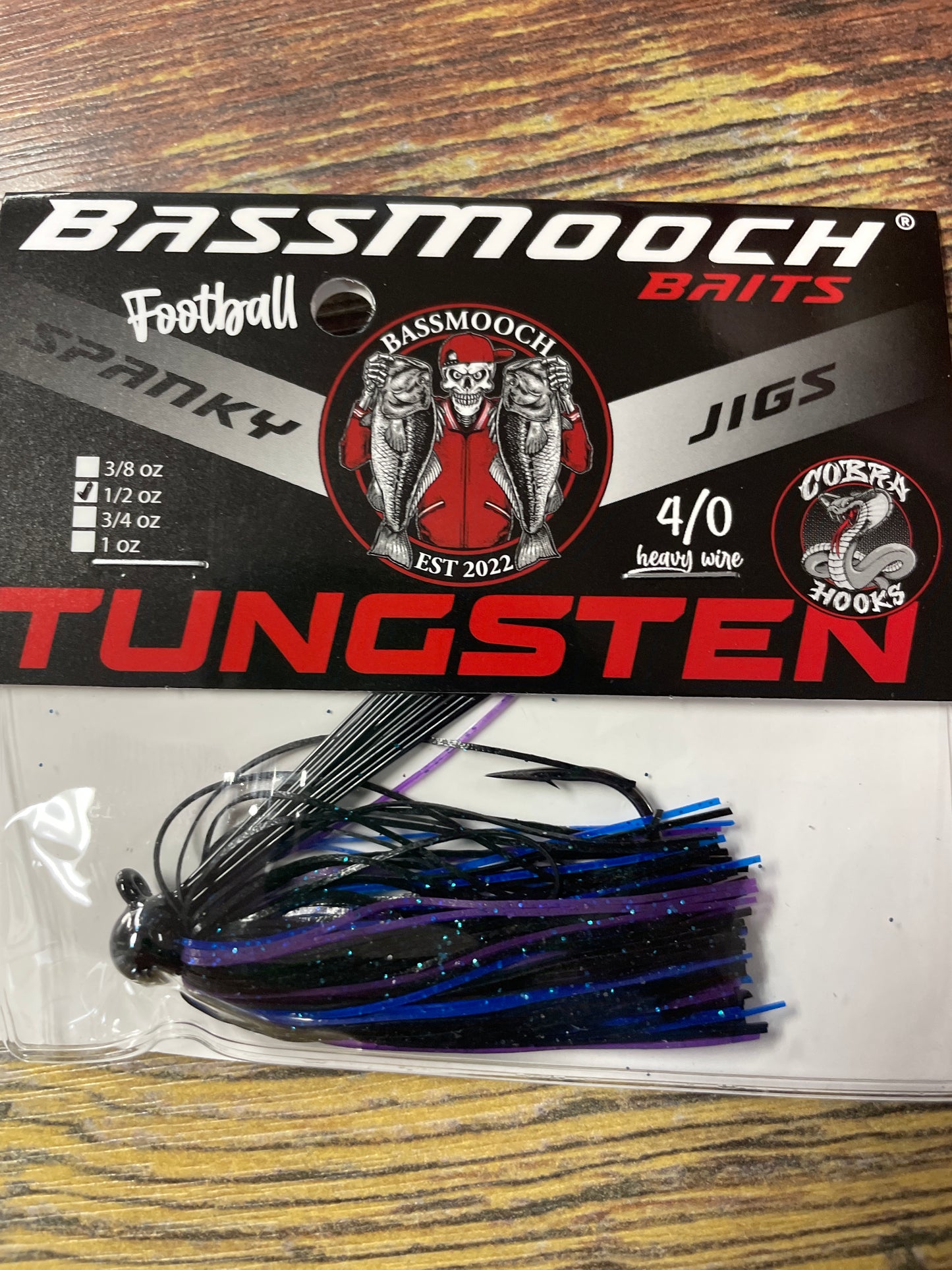 Bassmooch Football Jig 1/2 oz Black Blue Purple