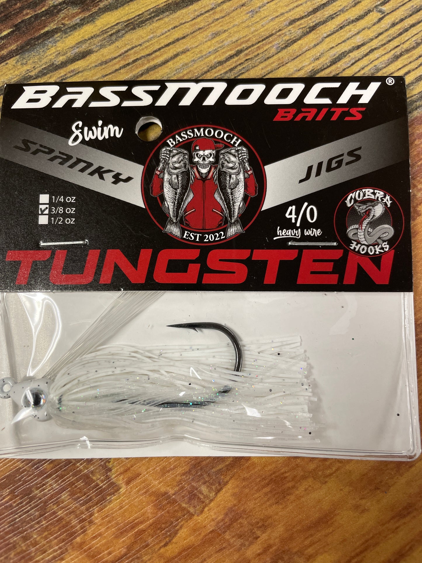 Bassmooch Baits Spanky Swim Jig 3/8oz White Black Flake