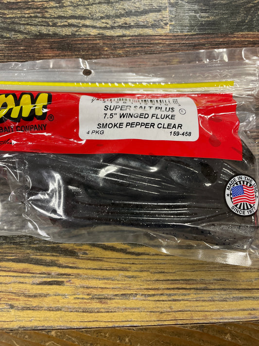 Zoom Winged Fluke 7.5” Smoke Pepper Clear
